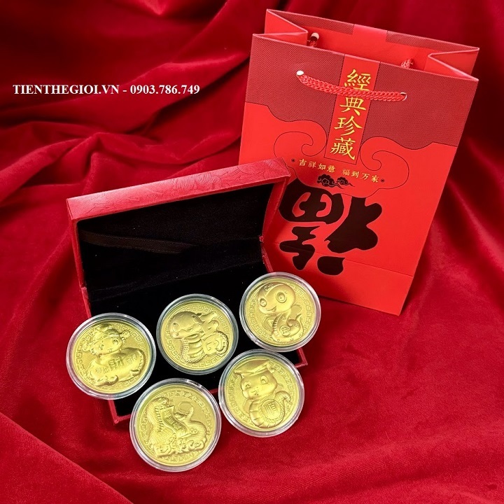 Hộp Đồng Xu Hình Con Rắn Mạ Vàng Túi Phúc